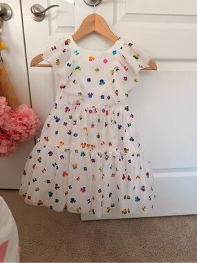 Disney Iridescent Ruffle White Multicolor Minnie Tulle Girls' Dress